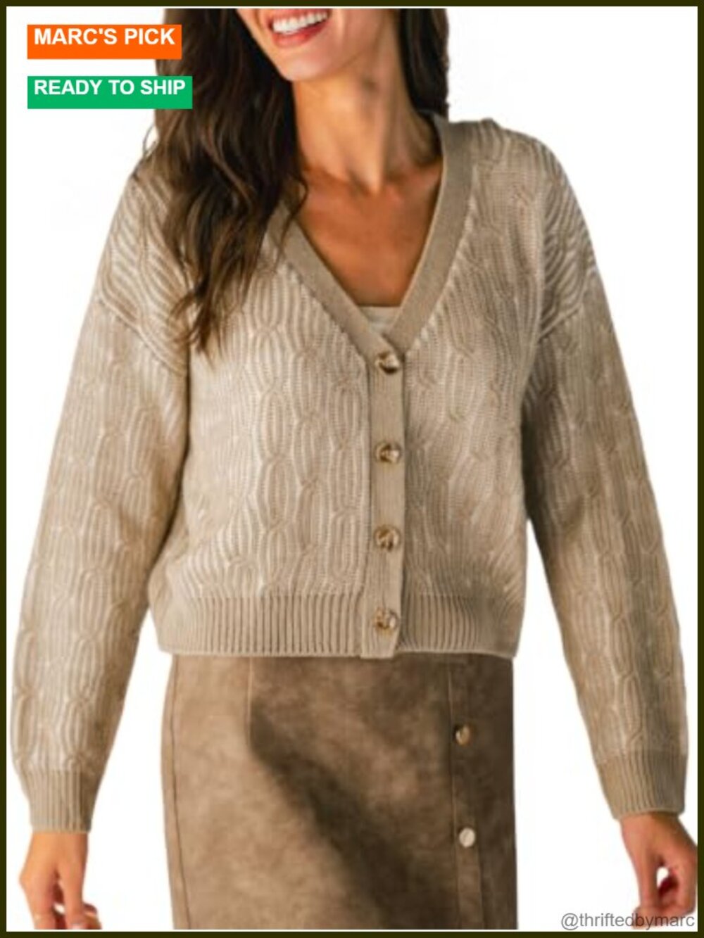 Cable Knit Button Down V Neck Cardigan Sweater Long Sleeve